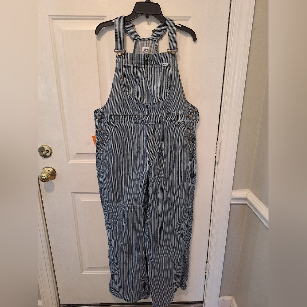 Vintage Lee Striped Bib Overalls Size XL Medium Blue Workwear Denim Jean MM
